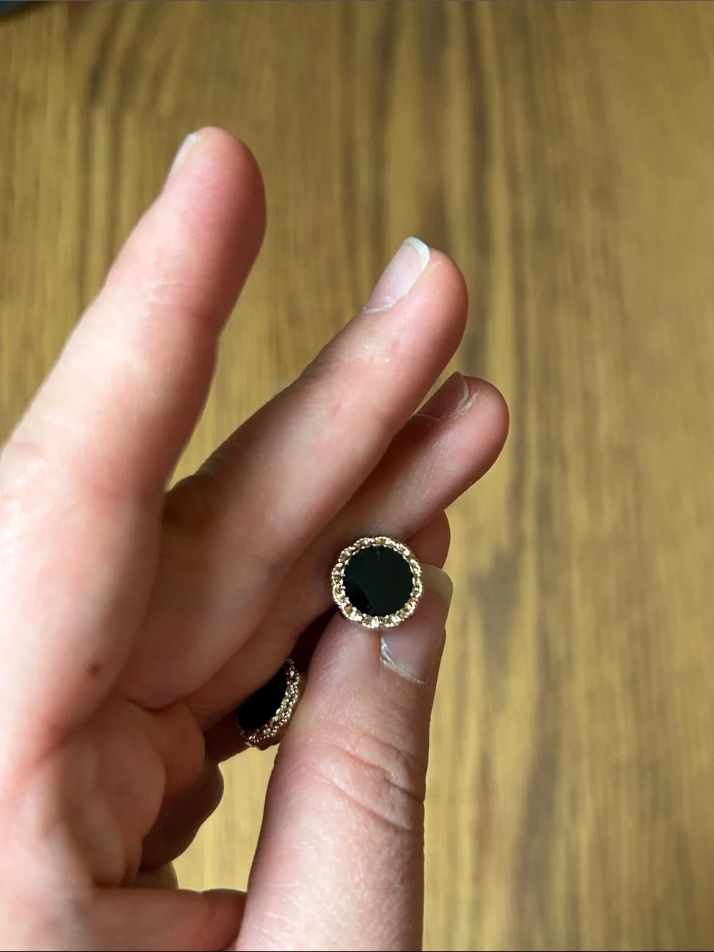 Gold-Edged Black Round Stud Earrings - Women